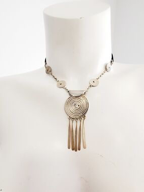 Silver-Tone Spiral Disc Fringe Necklace - Women Jewelry